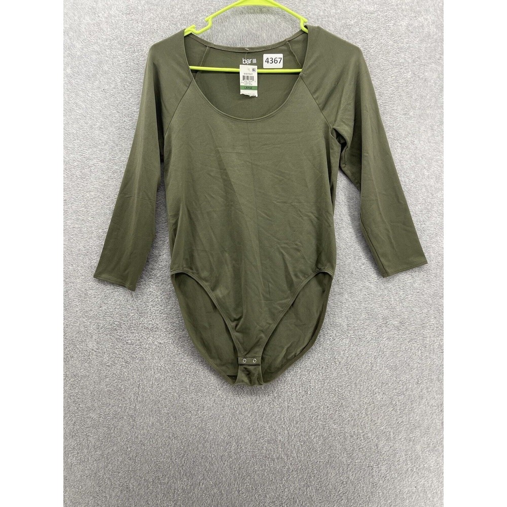 BAR III Women's Bodysuit Size Large Solid Olive Green Scoop Neck